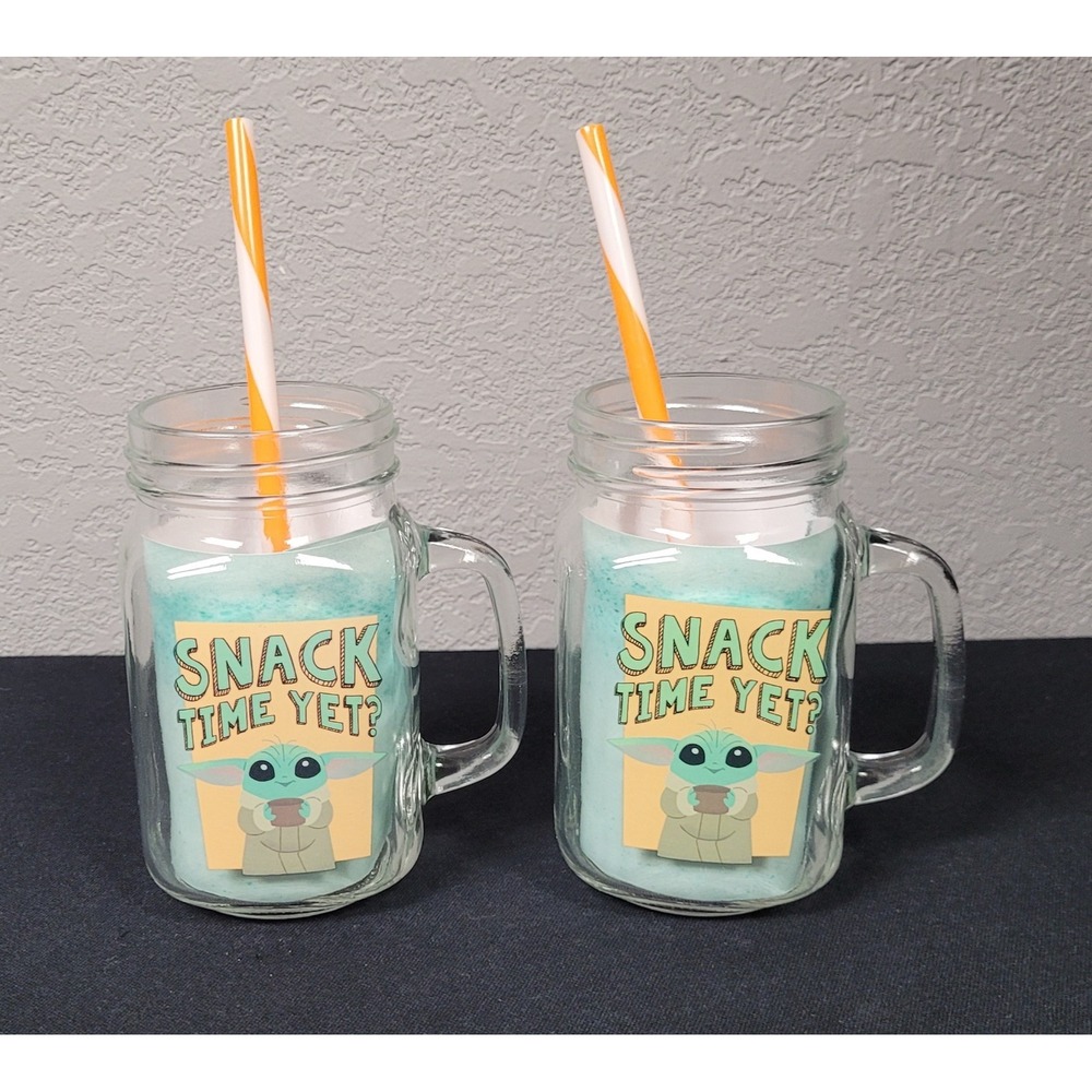 Star Wars Grogu "Snack Time Yet?" Mason Jar Mugs with Straws (Set of 2)